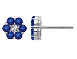 3/4 Carat (ctw) Natural Blue Sapphire Cluster Post Earrings in 14K White Gold